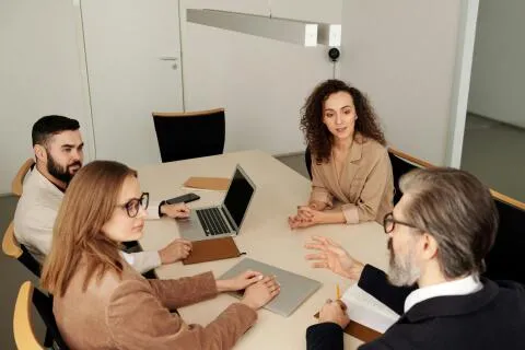 A team talking about digital workspace
